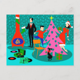 Festiva Familia Retro recortando la postal del árbol de Na
