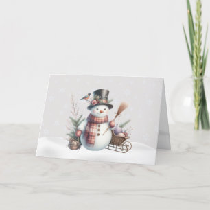 Festiva Fancy Snowman con tarjeta de Navidades de aves