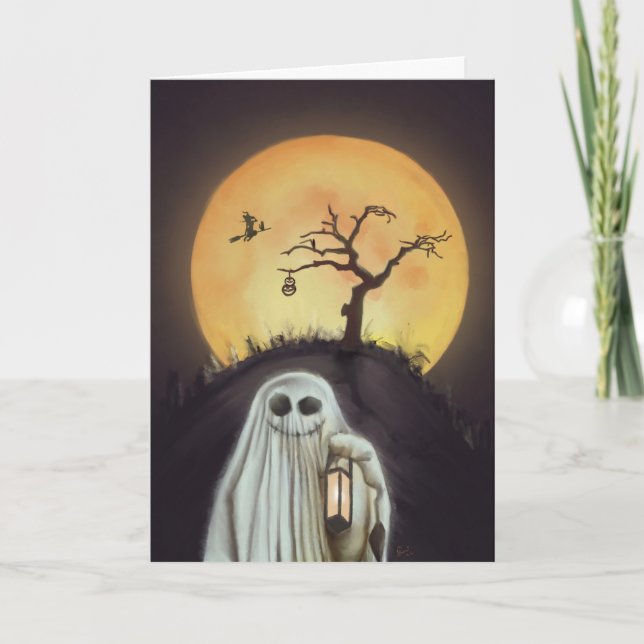 Festiva ¡Fantasma Alegre! Tarjeta plegable de 5x7!  (Anverso)