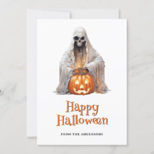 Festiva Fantasma Jack O’Lantern Tarjeta feliz de Halloween