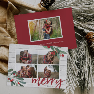 Festiva Farmhouse Holly   Tarjeta de Collage de fotos de v
