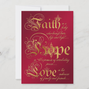 Festiva Fe, esperanza, amor rojo, tarjeta de Navidades de
