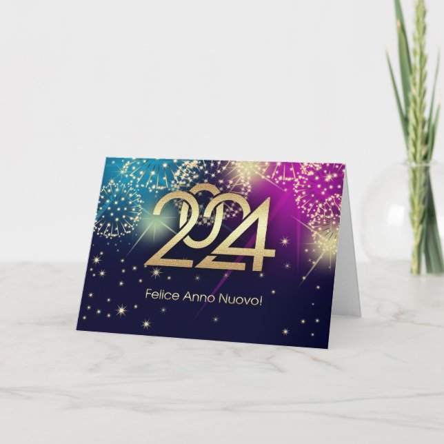 Festiva Felice Anno Nuovo 2024. Tarjeta de Año Nuevo en it (Anverso)