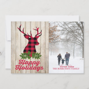 Festiva Felices Fiestas Con Tarjeta Fotográfica Plaid Deer