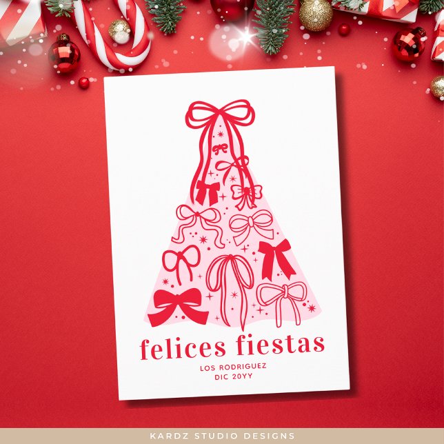 Festiva Felices Fiestas, moderna tarjeta de vacaciones (Front of card shown in 5 x 7 inches. Choose corner and paper style, or digital download)