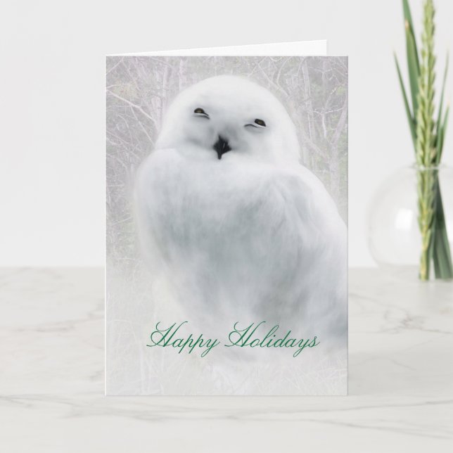 Festiva Felices Fiestas. Tarjeta de felicitación Snowy Owl (Anverso)
