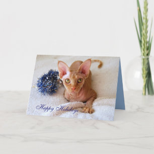 Festiva Felices Fiestas Tarjeta de Gato Sphinx con Purpuri