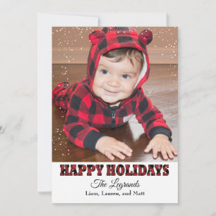 Festiva Felices Fiestas Tarjeta de Nieve Plaid de Búfalo