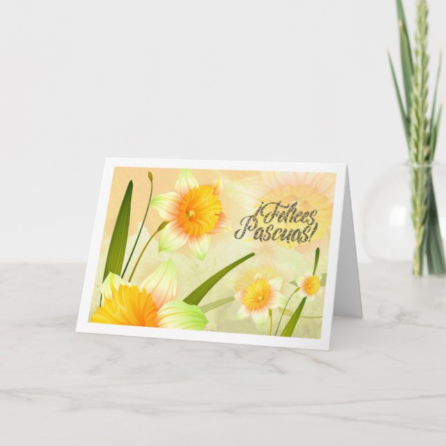 Festiva Felices Pascuas. Tarjeta de Pascua Daffodil en esp (Anverso)