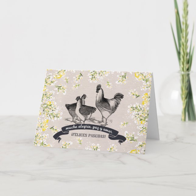 Festiva Felices Pascuas. Tarjeta de Pascua en español (Anverso)