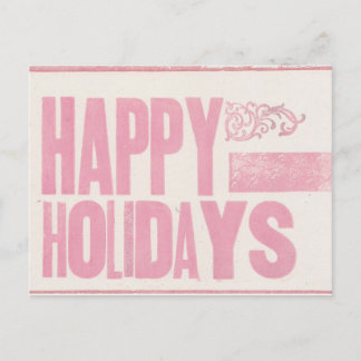 Festiva Felices vacaciones Letterpress postal impreso rosa