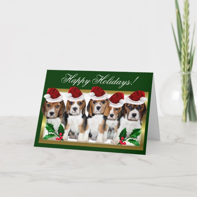 Festiva Felices vacaciones Navidades beagles tarjeta de ca (Anverso)