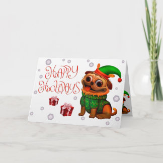 Festiva Felices vacaciones - Tarjeta de Navidades Pug
