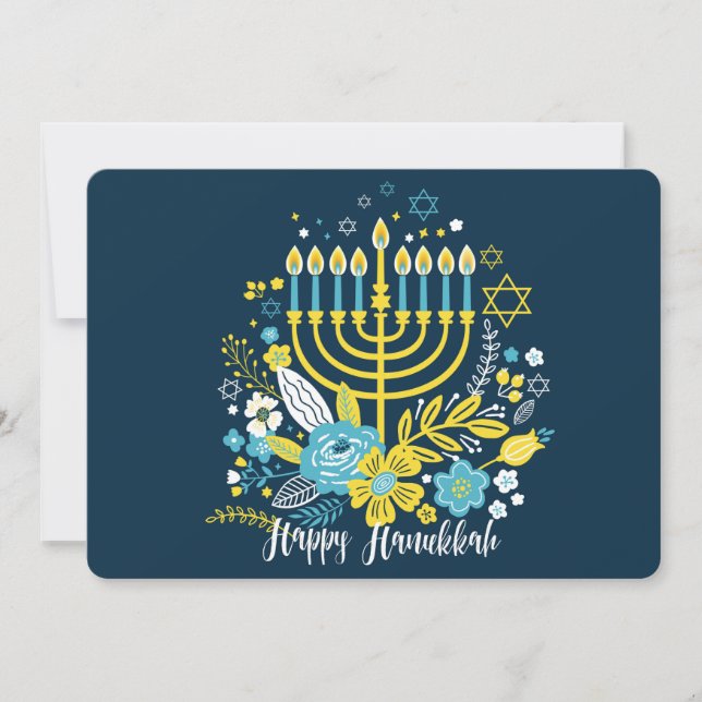 Festiva Felices velas de la menorá de Hanuká. Tarjeta de v (Anverso)