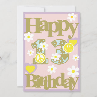 Festiva Feliz 13 cumpleaños - Tarjeta de Chica con flores