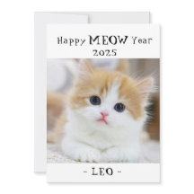 Feliz año MEOW 2025 Tarjeta de vacaciones de gato