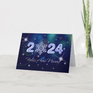 Festiva Feliz Ano Novo 2024. Tarjeta de Año Nuevo en portu