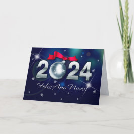 Festiva Feliz Ano Novo 2024. Tarjeta de Año Nuevo en portu
