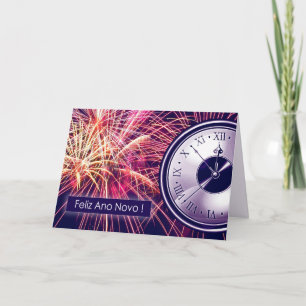 Festiva Feliz Ano Novo. Tarjeta de Año Nuevo en portugués