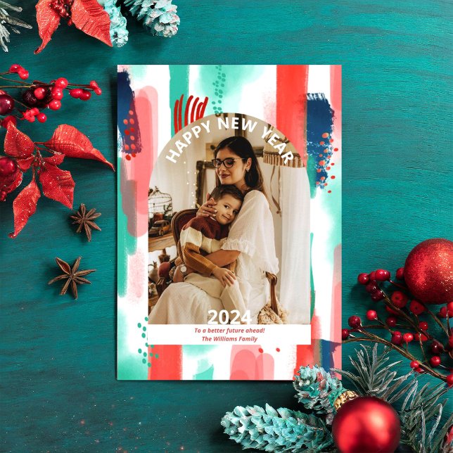 Festiva Feliz Año Nuevo 2024 Foto plana moderna tarjeta de (Subido por el creador)