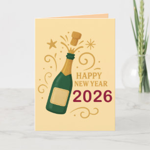 Festiva Feliz Año Nuevo 2026 Champán Tarjeta de Felicita