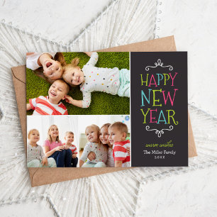 Festiva Feliz Año Nuevo con una fascinante tarjeta fotográ