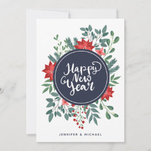Festiva Feliz Año Nuevo Floral   Tarjeta de vacaciones fot