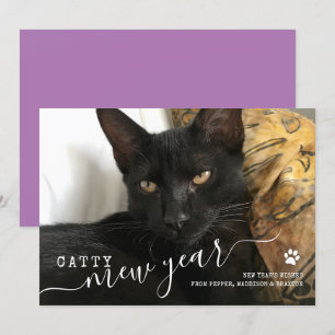 Festiva Feliz año nuevo, foto de gato, tarjeta de vacacion