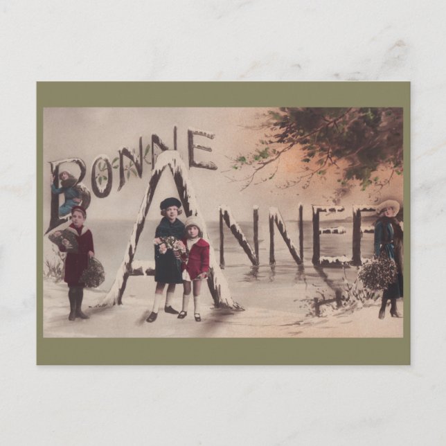 Festiva Feliz Año Nuevo Niños Vintage Fantasía postal (Anverso)