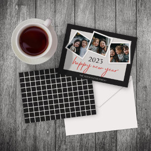 Festiva Feliz Año Nuevo Tres Fotografías Tarjeta de vacaci