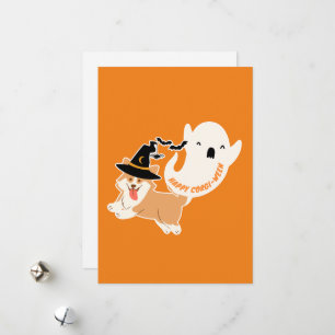 Festiva Feliz Corgi-Ween   Tarjeta plana de vacaciones de 