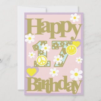 Festiva Feliz cumpleaños 17 - Tarjeta de Chica con flores