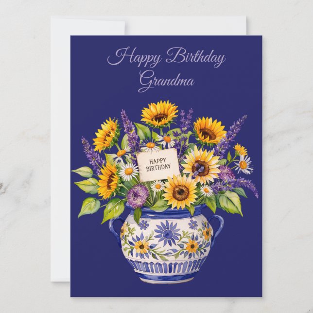 Festiva Feliz cumpleaños abuela. Tarjeta de felicitación (Anverso)