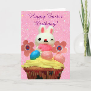Festiva Feliz cumpleaños de Pascua Bunny y tarjeta de salu