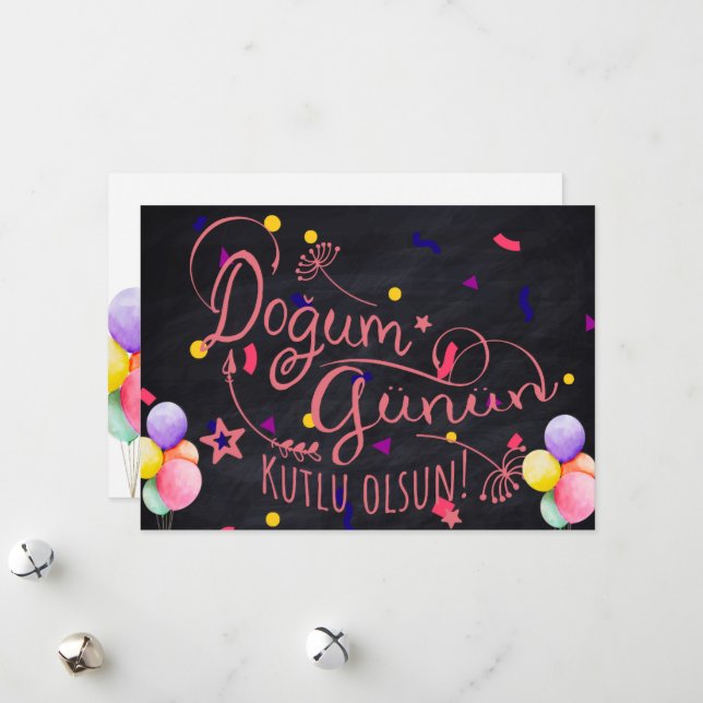 Festiva Feliz cumpleaños en turco | Tarjeta de cumpleaños  (Anverso/Reverso In Situ)