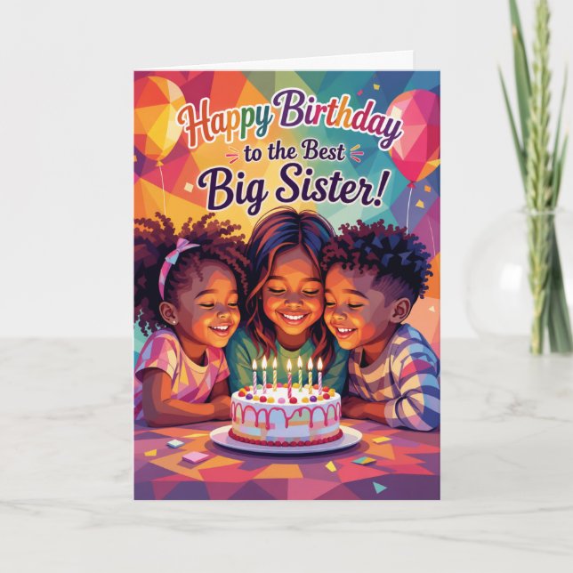 Festiva ¡Feliz Cumpleaños Hermana Mayor! Tarjeta de Cumple (Anverso)