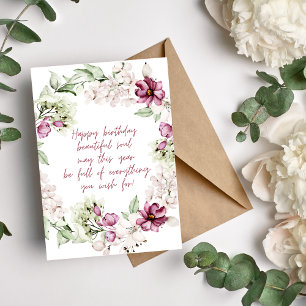 Festiva Feliz cumpleaños, hermosa tarjeta de guirnalda flo