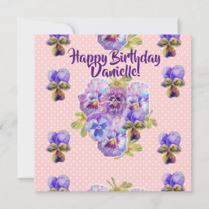 Festiva Feliz cumpleaños Pansy floral Womans Tarjeta de no