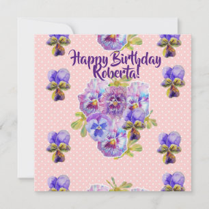 Festiva Feliz cumpleaños Pansy floral Womans Tarjeta de no