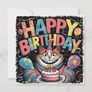 Festiva Feliz cumpleaños, tarjeta de gato loco