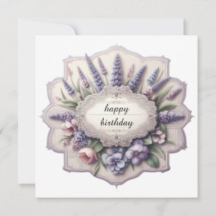 Festiva feliz cumpleaños tarjeta de marco de lavanda