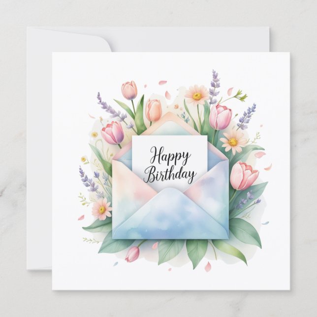 Festiva Feliz cumpleaños & tulipanes. Tarjeta (Anverso)