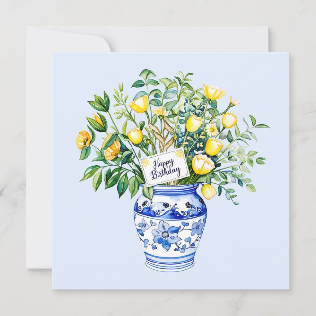 Festiva Feliz cumpleaños y ramo de flores Tarjeta (Anverso)