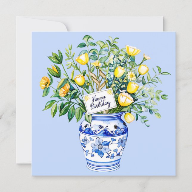 Festiva Feliz cumpleaños y ramo de flores Tarjeta de felic (Anverso)