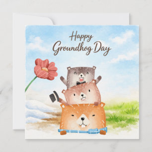 Festiva Feliz Día de la Marmota Acuarela Tarjeta de Felici