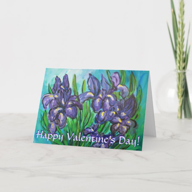 Festiva Feliz Día de San Valentín Iris Flores Tarjeta de f (Anverso)