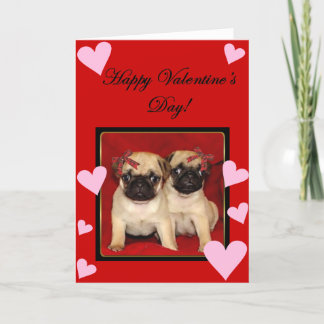 Festiva Feliz día de San Valentín Pugs tarjeta de felicita