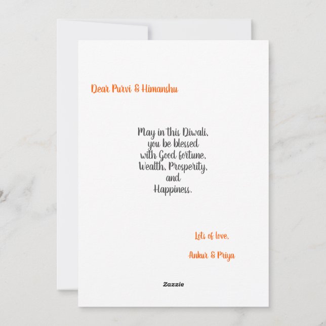 Festiva Feliz Diwali con tarjeta de vacaciones de Diya Cha (Reverso)