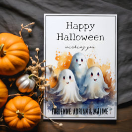Festiva Feliz Fantasma Familia Halloween Tarjeta de saludo