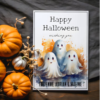 Festiva Feliz Fantasma Familia Halloween Tarjeta de saludo